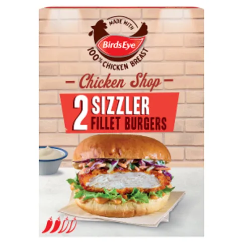 Birds Eye 2 Chicken Shop Sizzler Fillet Burgers 227g