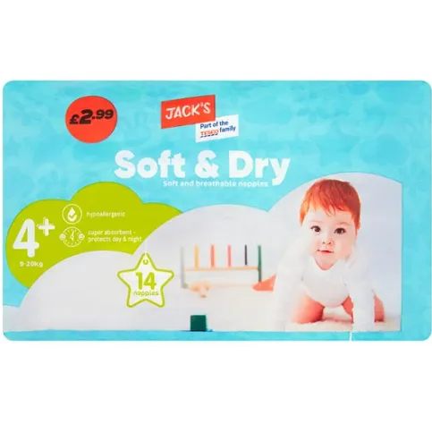Jack's Soft & Dry 14 Nappy's Size 4+