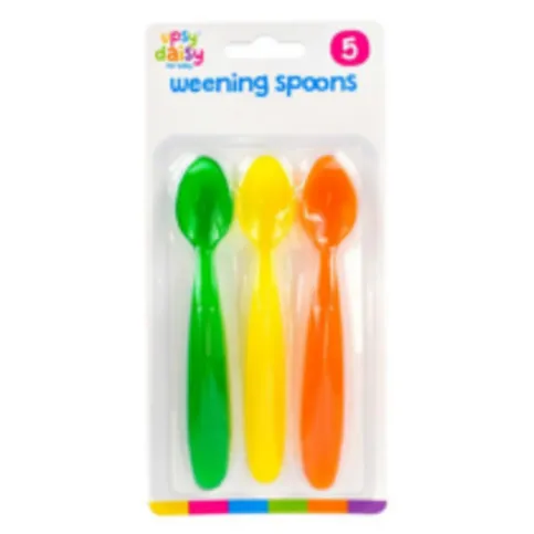 Plastic Baby Weaning Spoons Pack of 5 Assorted Colours