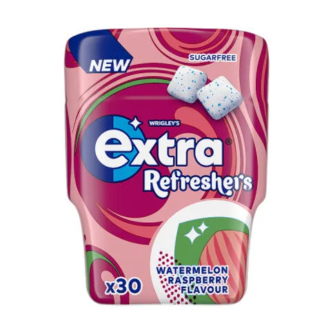 Extra Refreshers Watermelon Raspberry Sugar Free Chewing Gum Bottle 30 Pieces