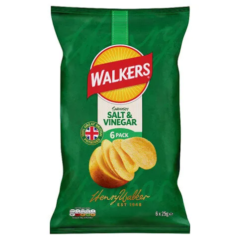 Walkers Salt & Vinegar Multipack Crisps 6x25g