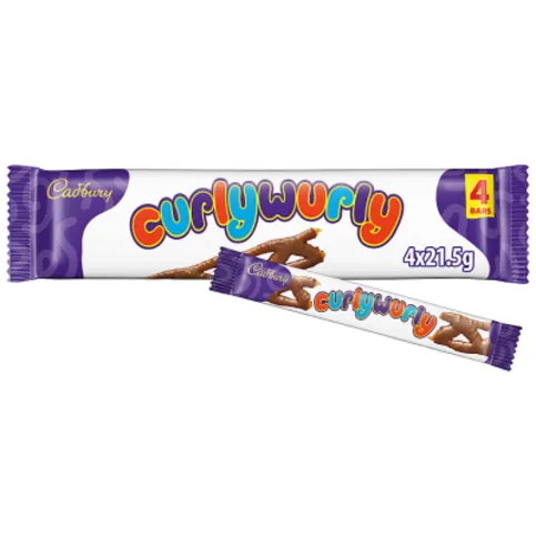 Cadbury Curly Wurly Chocolate Bar 4 Pack Multipack 86g (4 x 21.5g)