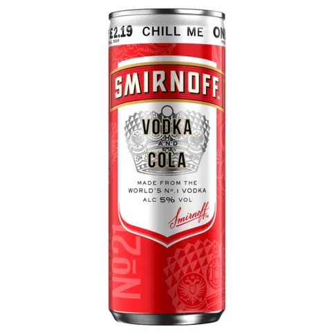 Smirnoff No. 21 Vodka and Cola 5% vol Ready to Drink Premix 250ml