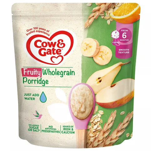 Cow & Gate Fruity Wholegrain Porridge Baby Cereal, 6+ Months, 125 g