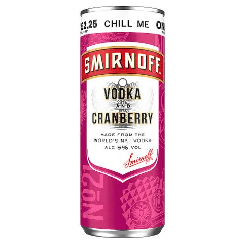 Smirnoff No. 21 Vodka and Cranberry 5% vol Ready to Drink Premix 250ml